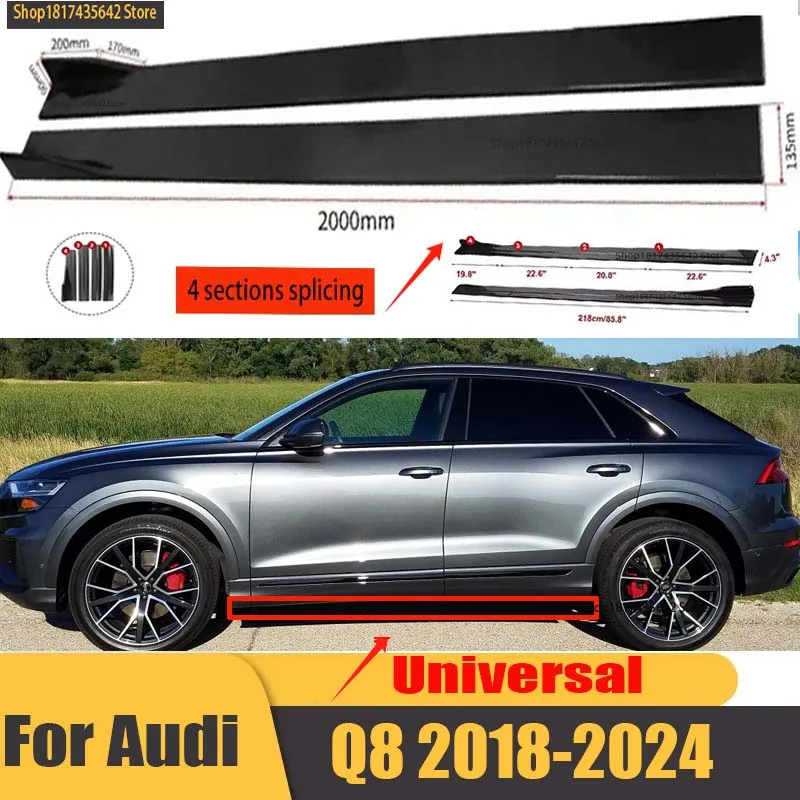 

Universal 2.2m Side Skirts Extension Rocker Splitters Diffuser Winglet Wings For Audi Q8 C8 A6 A7 A8 2018 2019