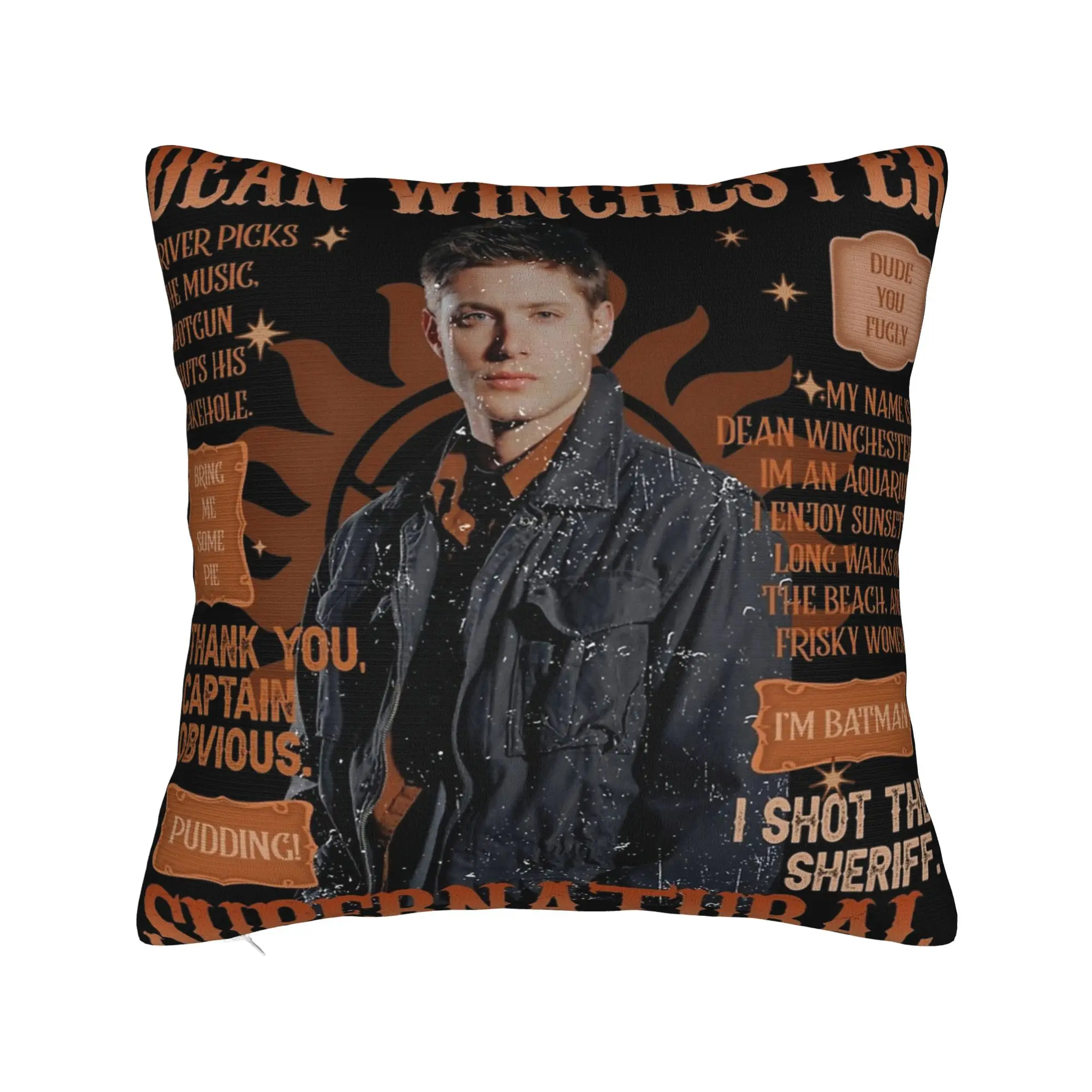 Dean Winchester Supernatural Pillowcase Printed Fabric Cushion Cover Gift  Throw Pillow Case Cover Home Square 18''