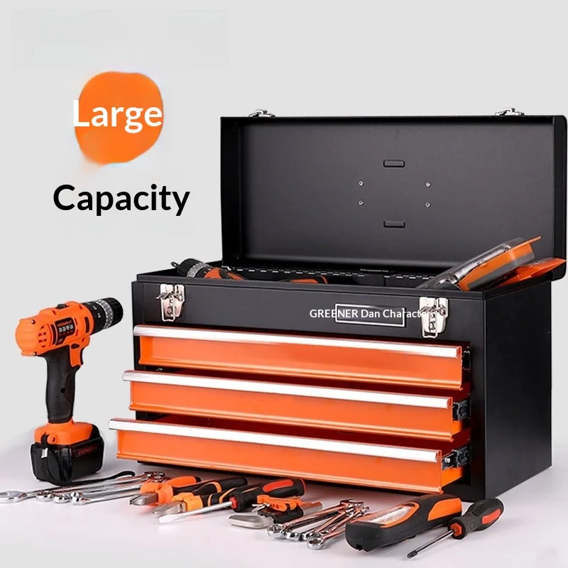 

Tool Case Metal Tool Box Portable Heavy Duty Lockable Handheld Storage Organizer Electrician Mechanic Hardware Toolbox Garage
