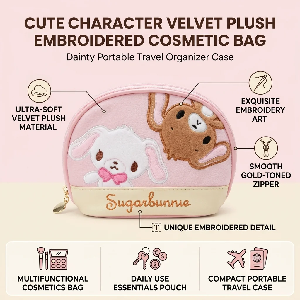 Pink Rabbit Shell Storage Bag Sweet Japanese Style Handheld Cosmetic Bag Kawaii Pouch for Stationery and Small Items