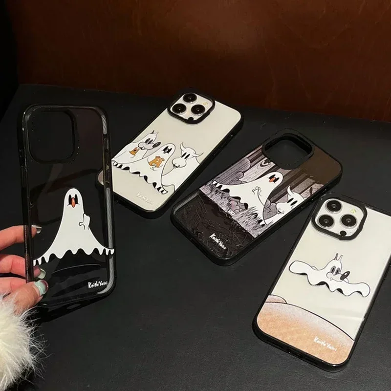 

Upgrade Acrylic Border Cartoon Ghost Phone Case Cover for IPhone 11 12 13 14 15 16 Pro Max Case for IPhone 15 16 Pro Max