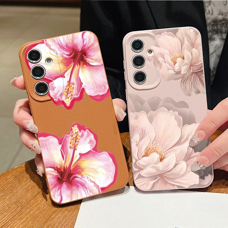Blumendruck-Handyhülle für Samsung Galaxy S26 S25 S24 S23 Ultra S22 Plus S24 S25 FE Edge Weiche TPU-Leder-Textur-Schutzhülle
