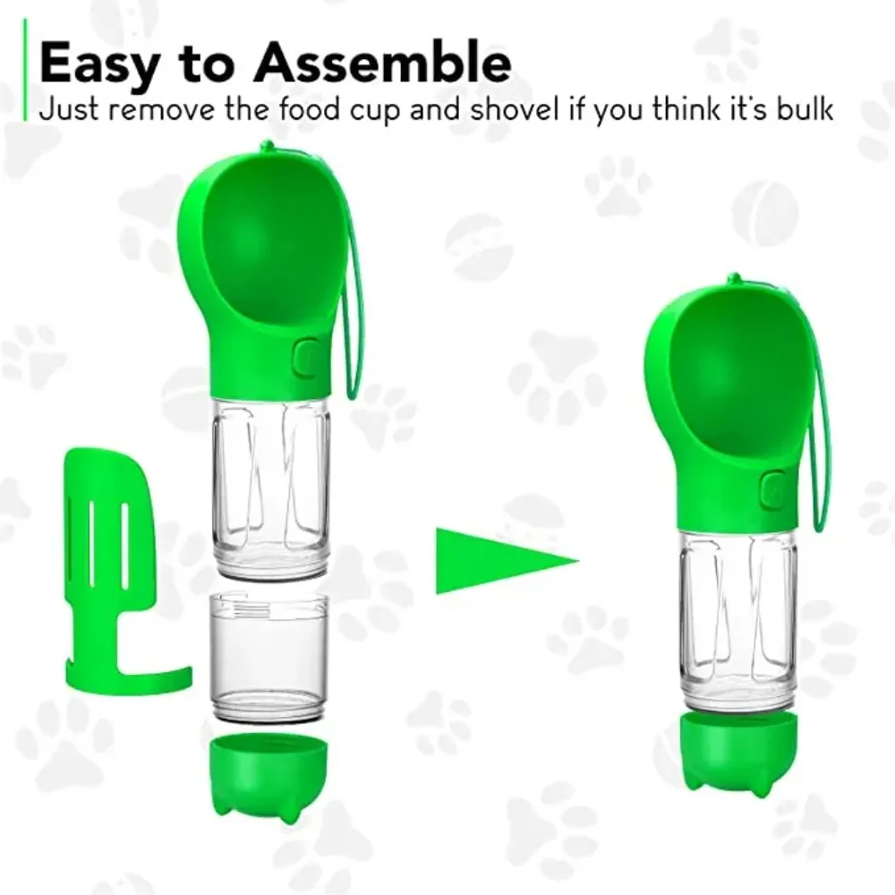 Portable Pet Water Bottle, Dog Bowl Dispenser, Travel Water Cup with Food Container for Cats Walking and Travel, 4 in 1