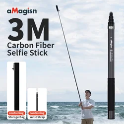 aMagisn 3m Invisible Selfie Stick,Carbon Fiber Underwater Monopod for Gopro Hero 13 DJI Osmo Pocket Insta360 GO 3 Ace Pro 2 X4