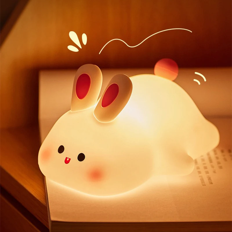 

Ночник с кроликом, сенсорный датчик, RGB светодиодный красочный USB перезаряжаемый силиконовый светильник в виде кролика для детей, игрушка, подарок на Рождество и праздник