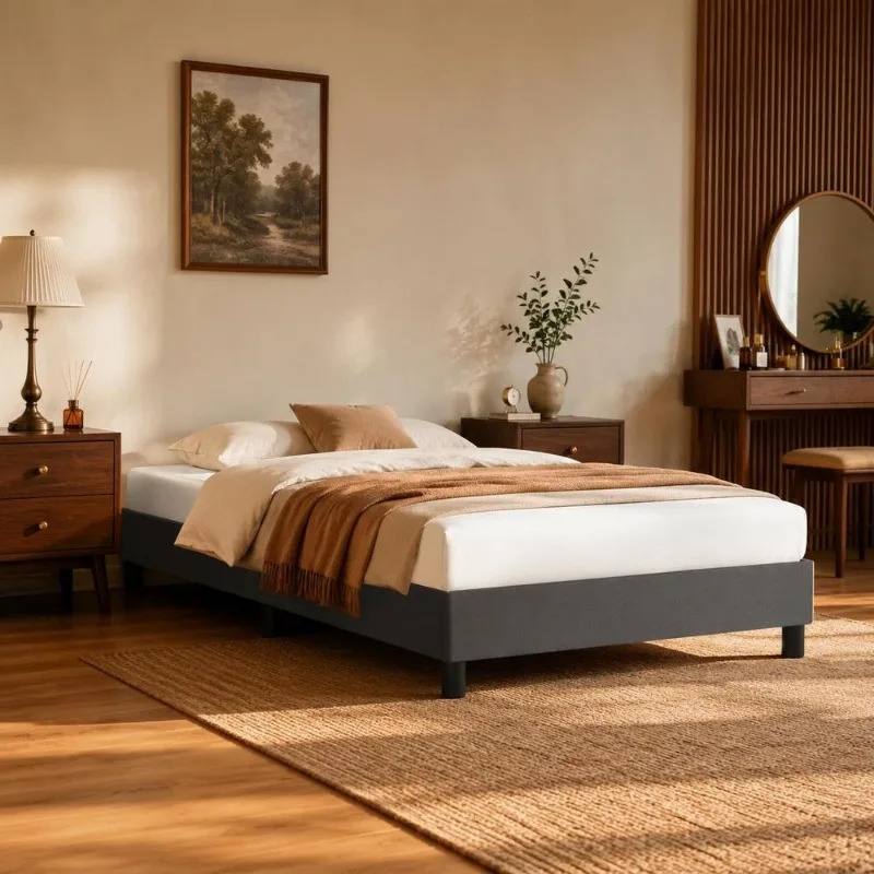Cadre de lit en similicuir 90 x 190 cm avec sommier à lattes en contreplaqué, pieds robustes, design classique, facile à monter, pour chambre principale, studio et espace familial, intérieur luxueux