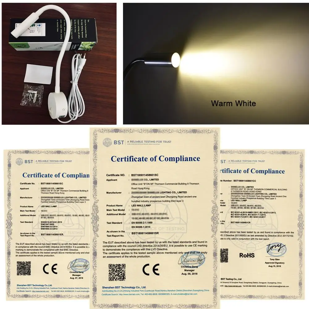 2 pezzi lampada da parete a LED 3W per studio sul comodino lampada da lettura lampada da parete nera argento bianca cavo spina ue usa