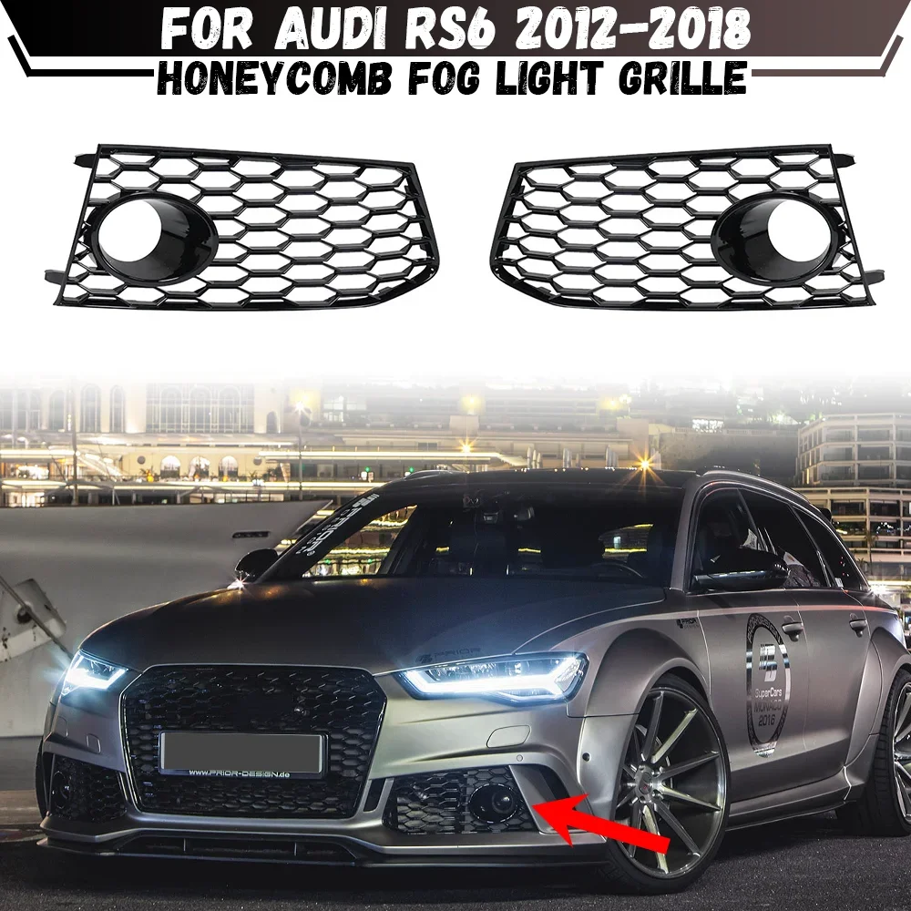 For Audi RS6 2012 2013 2014 2015 2016 2017 2018 Car Front Bumper Fog Light Racing Grille Honeycomb Mesh Fog Lamp Grill Covers