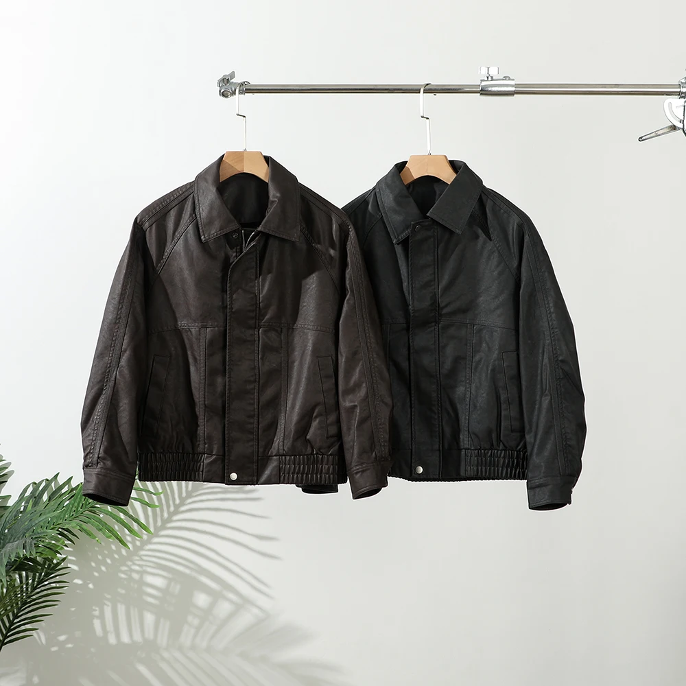 

Мужская повседневная куртка из искусственной кожи Waed, свободного кроя, модная, в стиле ретро, теплая зимняя, на молнии, длинная.