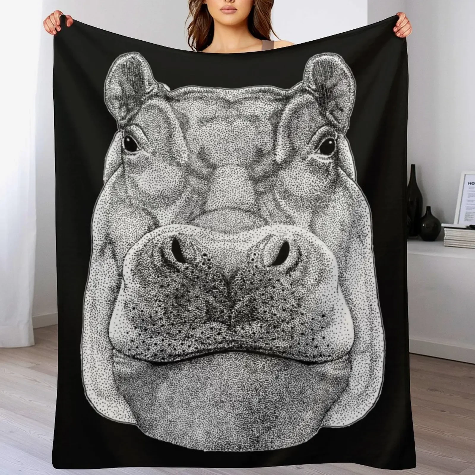 

HIPPOPOTAMUS HIPPO DRAWING Throw Blanket Fashion Sofas Summer Beddings Picnic christmas gifts Blankets