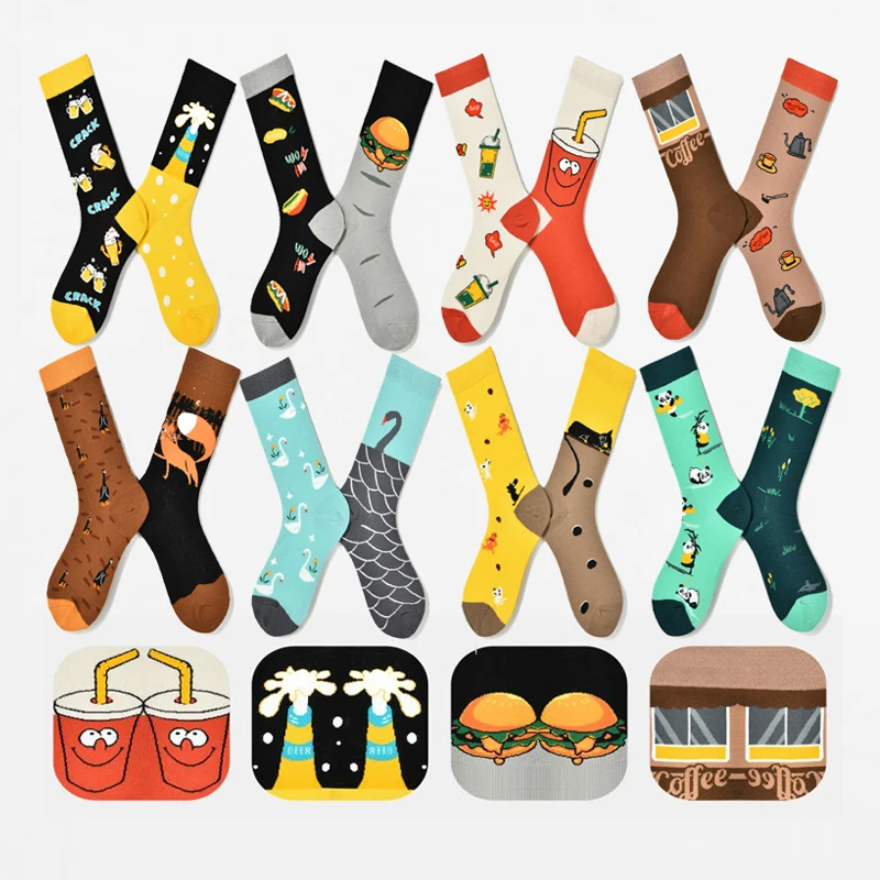 Fashion Fun AB Socks Happy Colorful  Panda Swan Fox Cat Mouse Tide Socks Street Hip Hop Burger Beer Coffee Coke Christmas Socks