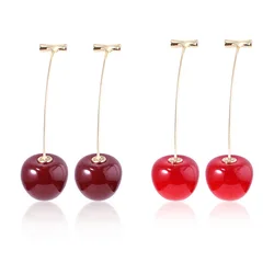 New Cute Simulation Red Cherry Earrings Sweet Resin Hot Sale For Women Girl Student Fruit 1Pair Earring GiftDrop Earrings Gifts