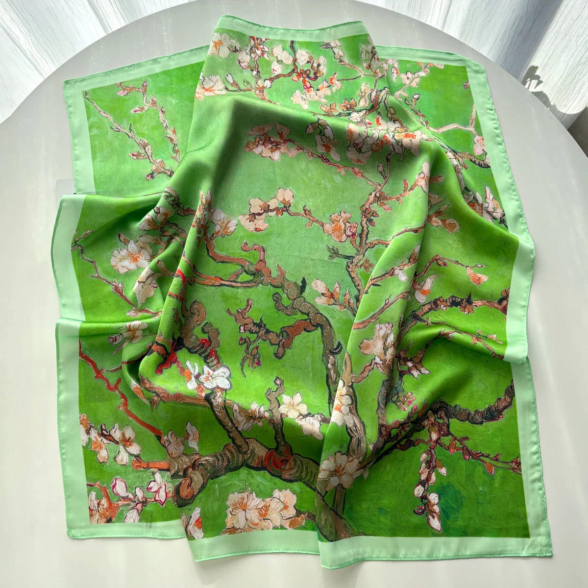 Vier-Jahreszeiten-Blumendruck Seidenschal 65x65cm Modisches Halstuch Hijab Stirnband Luxuriöser Sonnenschutz-Schal Bandanas – Detail 6