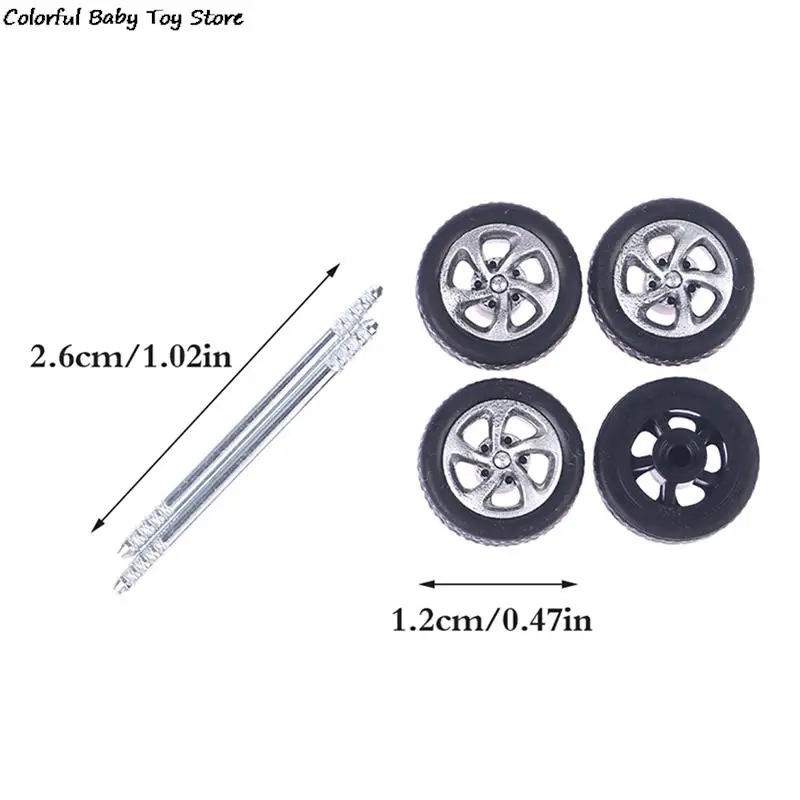 1Set 1:64 Car Wheels For Hotwheels Rubber Tire With Wheel Axle Model Car Modified Parts Racing Vehicle Toys