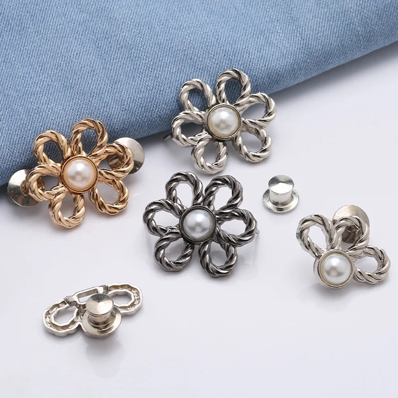 Women's Flower Waist Buckle Pin Set Adjustable Waist Tightener Skirts Pants Pins Jeans Waist Clips Clothing Accessories