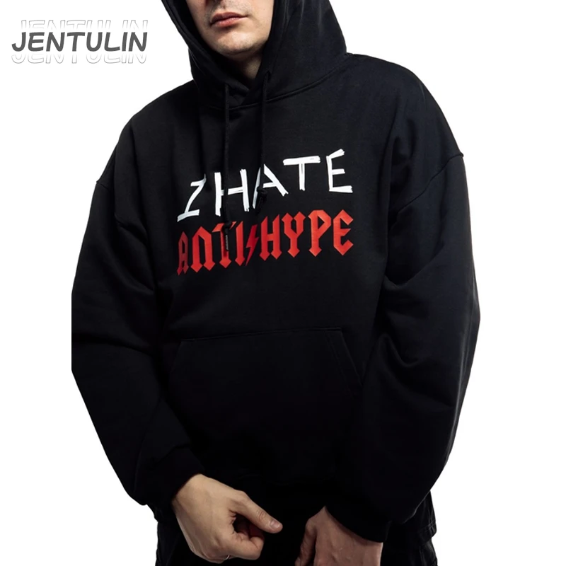Harajuku Oversized Pullover Men\'s Hoodies I HATE ANTIHYPE Graphic Print Goth Hooded Sweatshirt Hip Hop Fashion Clothing Y2k Tops