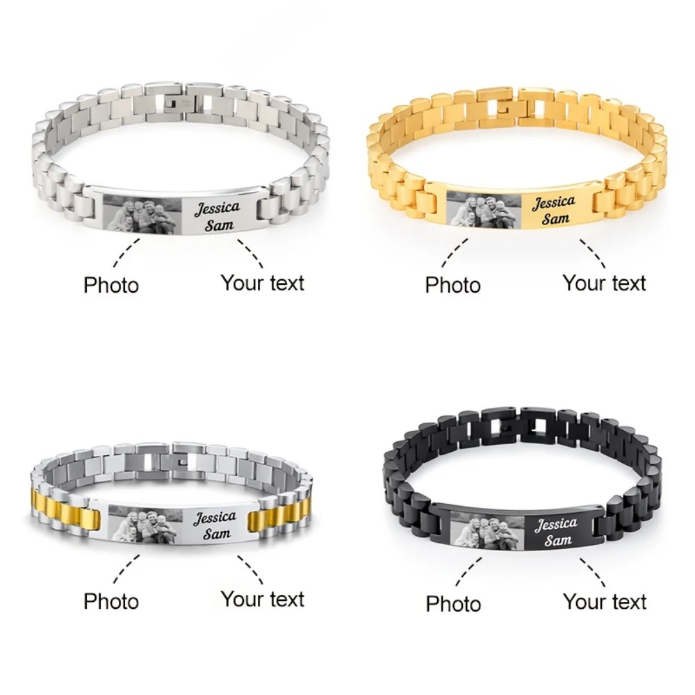 

Personalized Picture text Custom Bracelet New Custom Stainless Steel Women Men's Bracelet Couples' Anniversary Jewelry