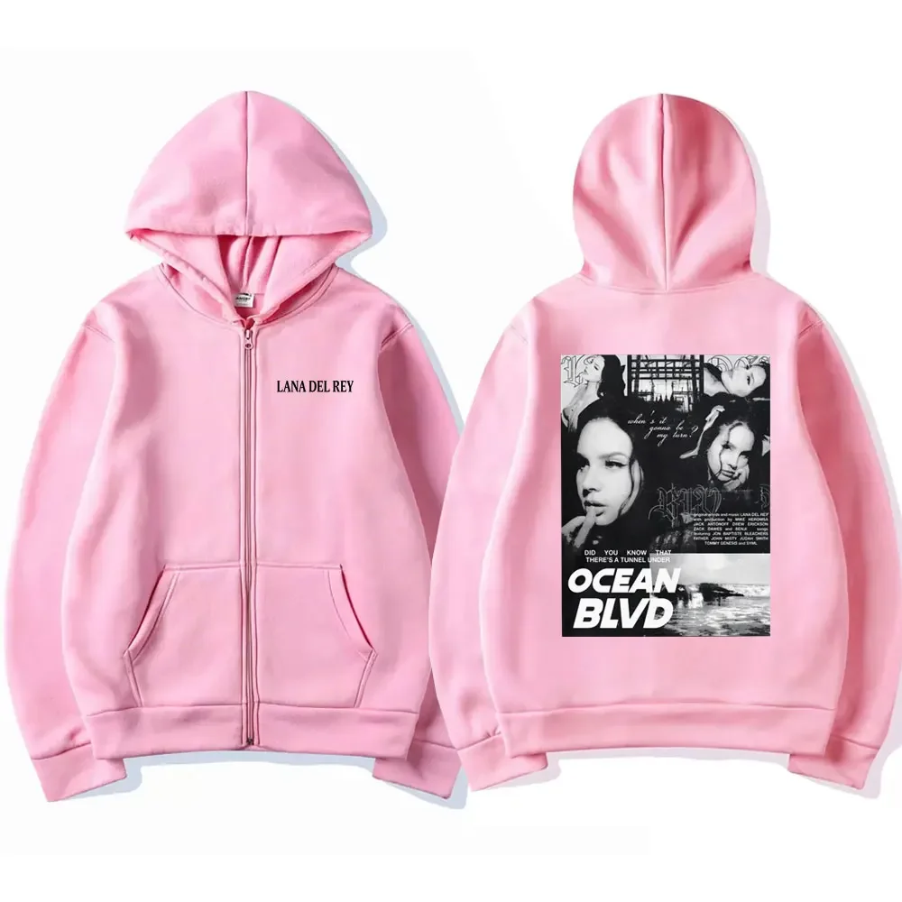 Singer Lana Del Rey Music Album Print Zipper Hoodie Unisex Hip Hop Vintage Zip Up Sweatshirts High Street Fashion Loose Hoodies