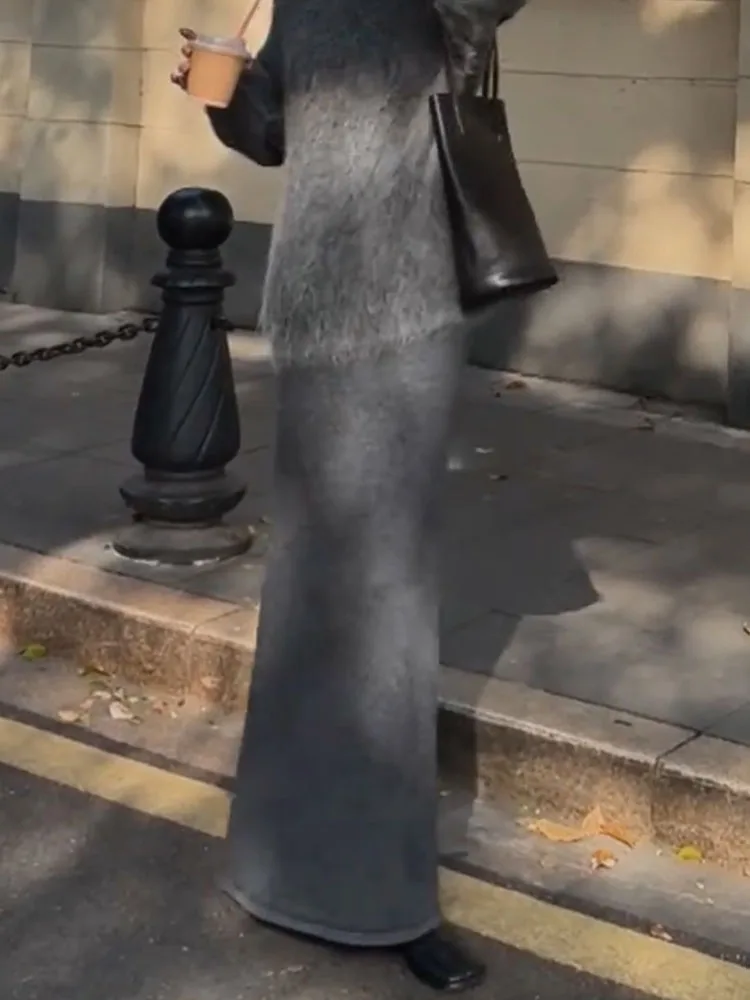 

Вязаная юбка Deep ey с разрезом, простая, для повседневной носки, осень-зима, новинка, женская, больших размеров, для отдыха