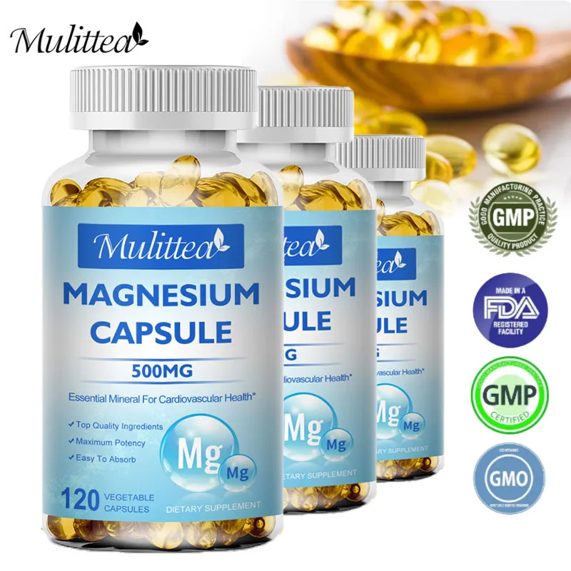 

Mulittea 500mg Magnesium Capsules Helps Muscle Joint & Heart Health and high-quality sleep Relieve Stress and Anxiety