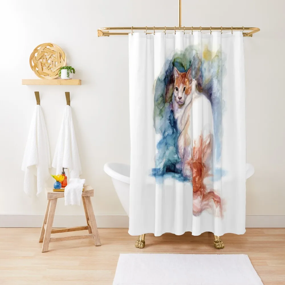 

Watercolor Painting of a Turkish Van Cat Shower Curtain Bathroom Box Modern Accessory Bathrooms Shower Bath Curtain