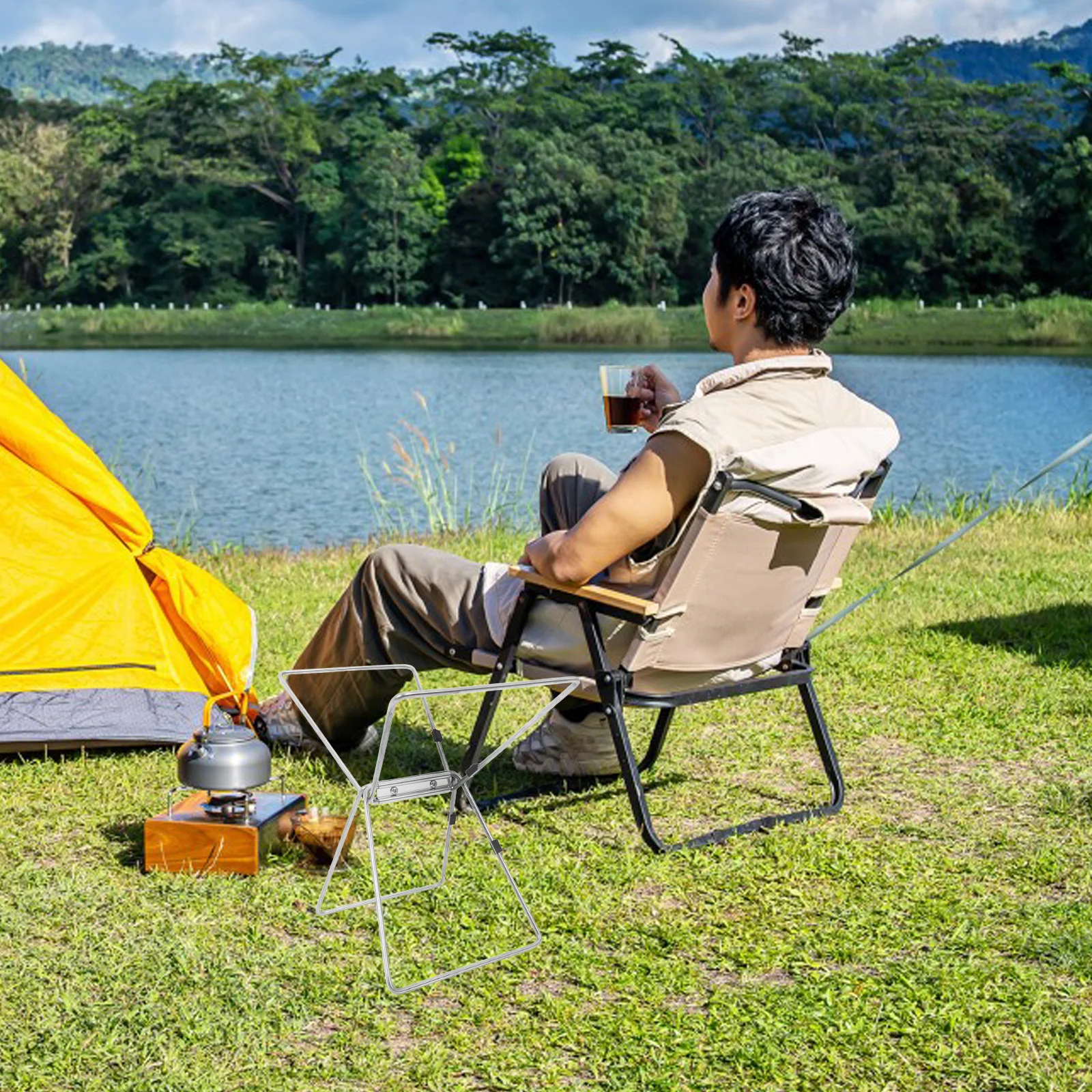 

Portable Stainless Steel Foldable Outdoor Camping Box Stand Stable Collapsible Cooler Rack Travel Fishing Storage