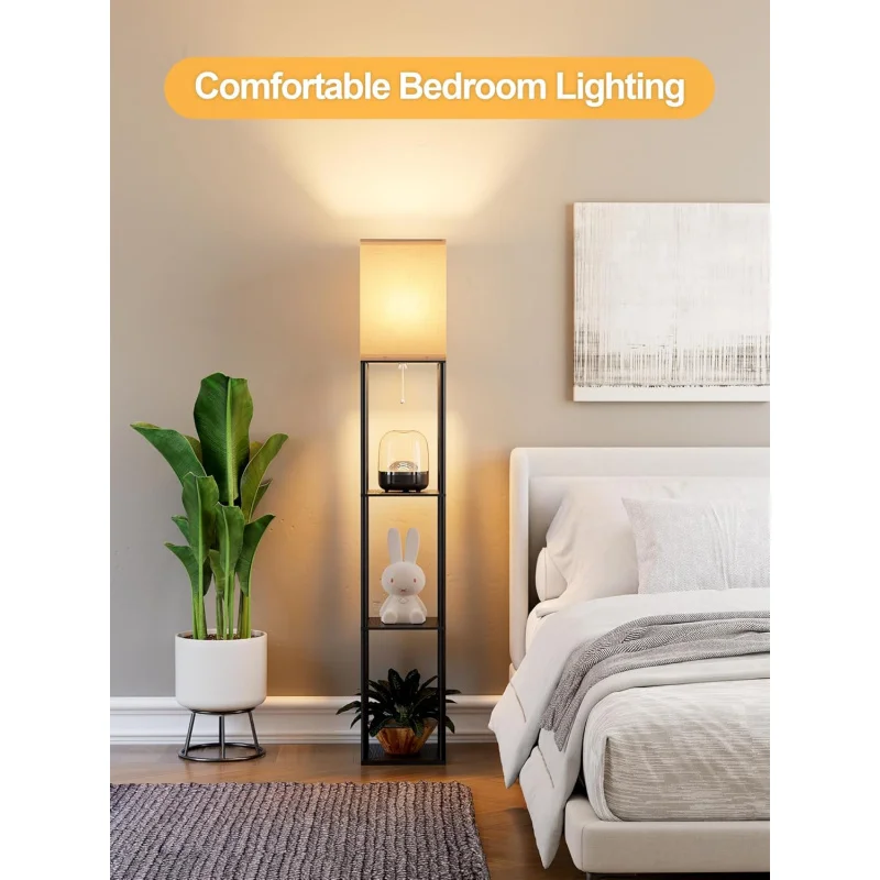 Floor Lamp with Shelves for Living Room White, Shelf with 3 CCT LED Bulb, Corner Display Standing Column