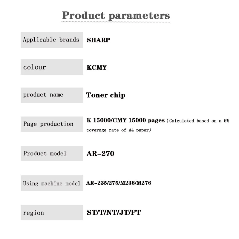 AR-270 15K  ST NT T JT FT  Toner Cartridge Chip for SHARP AR-235/275/M236/M276