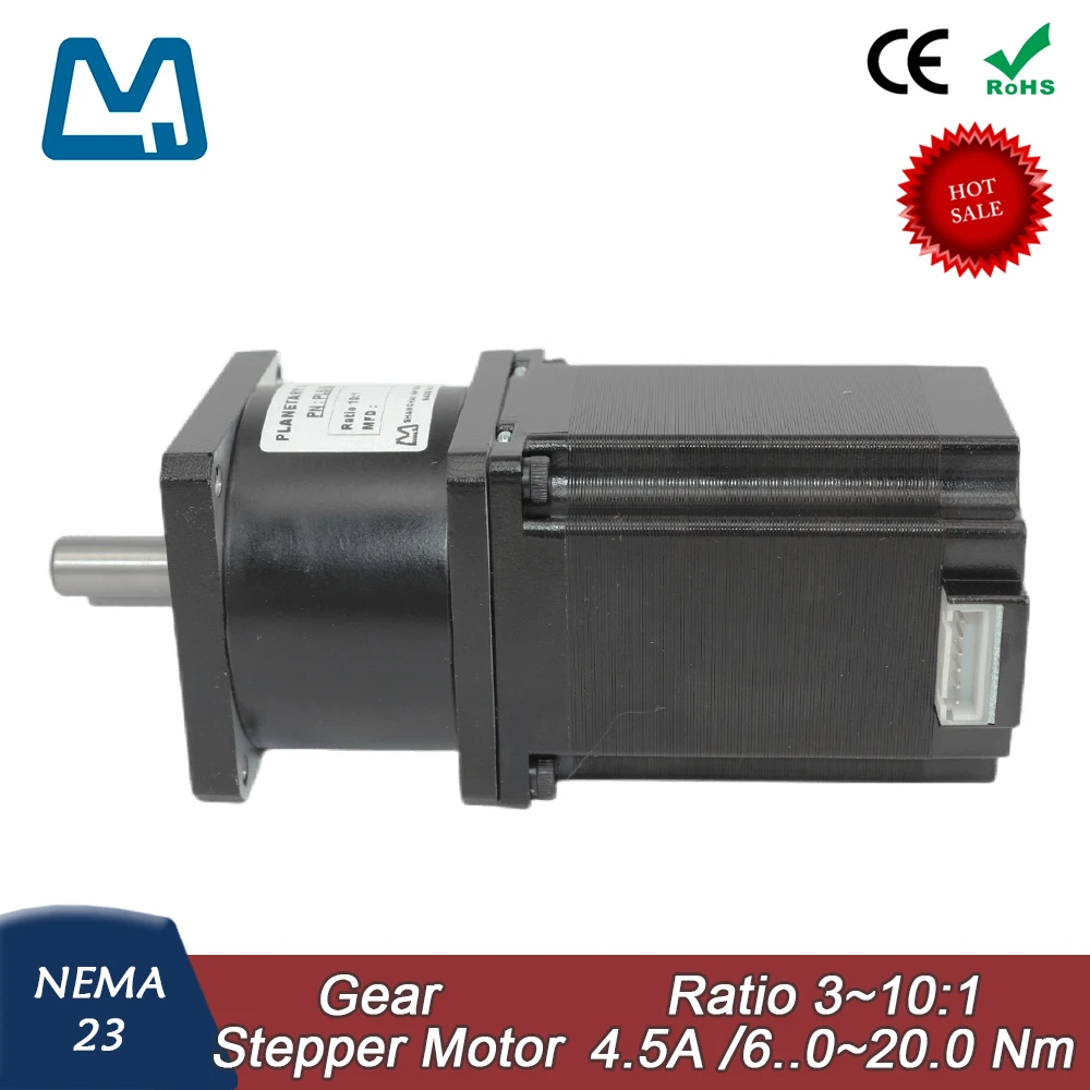 57 Stepper Motor 77mm Body Lenght 4.5A  2Nm Nema 23 Planetary Gearbox Ratio 5:1