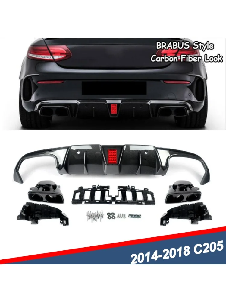 Diffuseur de pare-chocs arrière avec sorties d'échappement et éclairage LED pour Mercedes Benz C205 2015-2018 Sport Coupé C43 C63 AMG