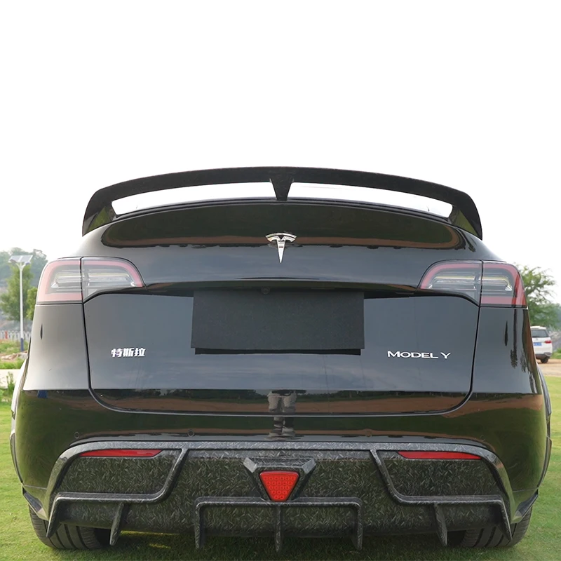 For 2021 22 24 Tesla Model Y Trunk Bright Black and Carbon Fiber Pattern ABS Lid Spoiler Wing Car Tailgate Body Kit Accessories