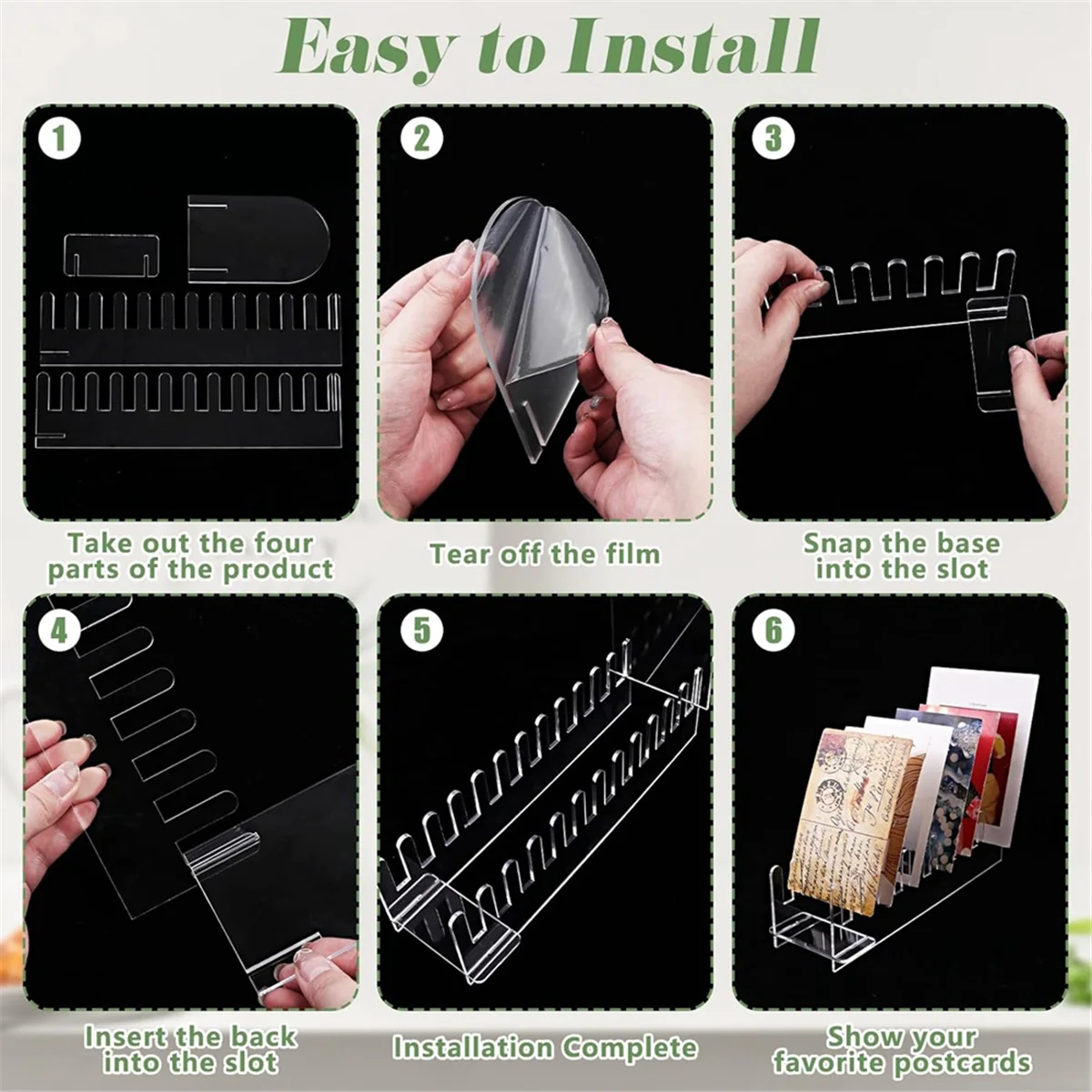 AA98 3 Pcs 12 Tier Acrylic Greeting Card Display Stand Clear Card Display Stand Easy to Assemble Postcard Sticker Card Holder