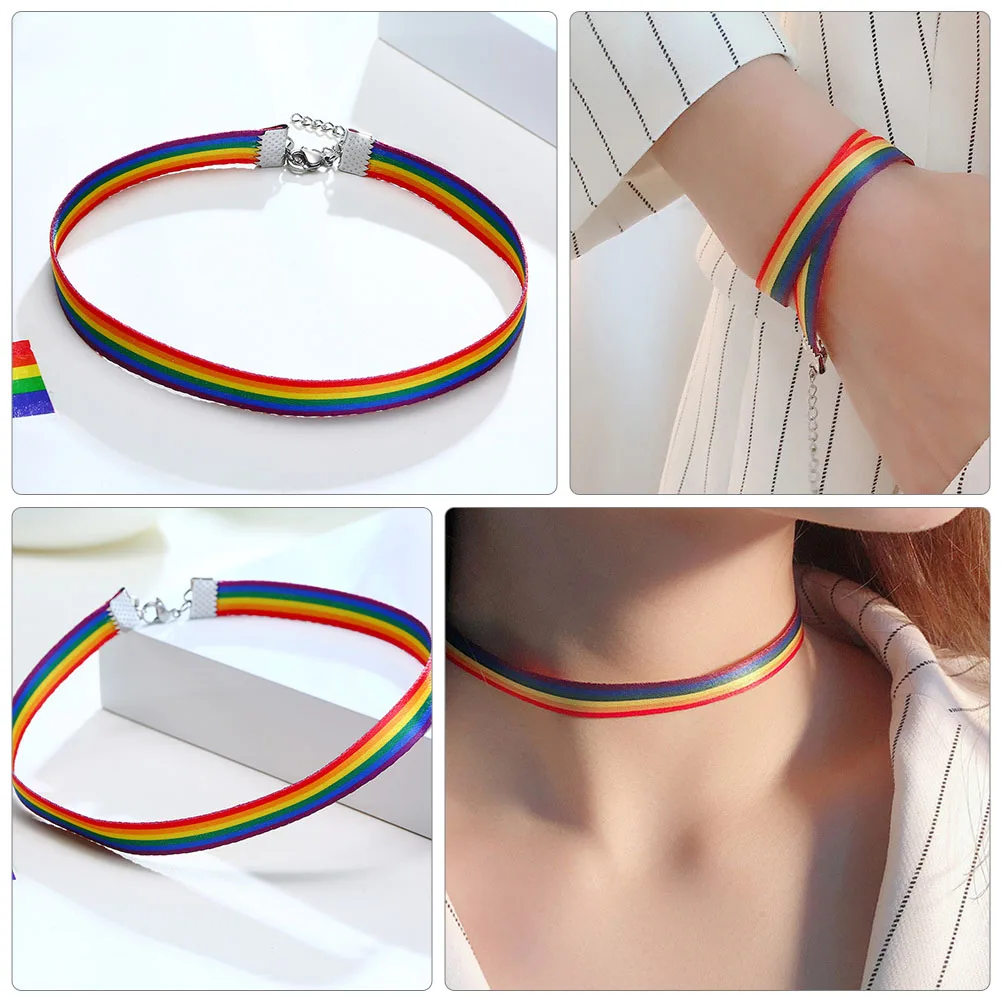 

1pc Rainbow Necklace Clavicle Ribbon Choker Short Necklace Simple Style Adjustable Women Bright Color Neck Ornaments