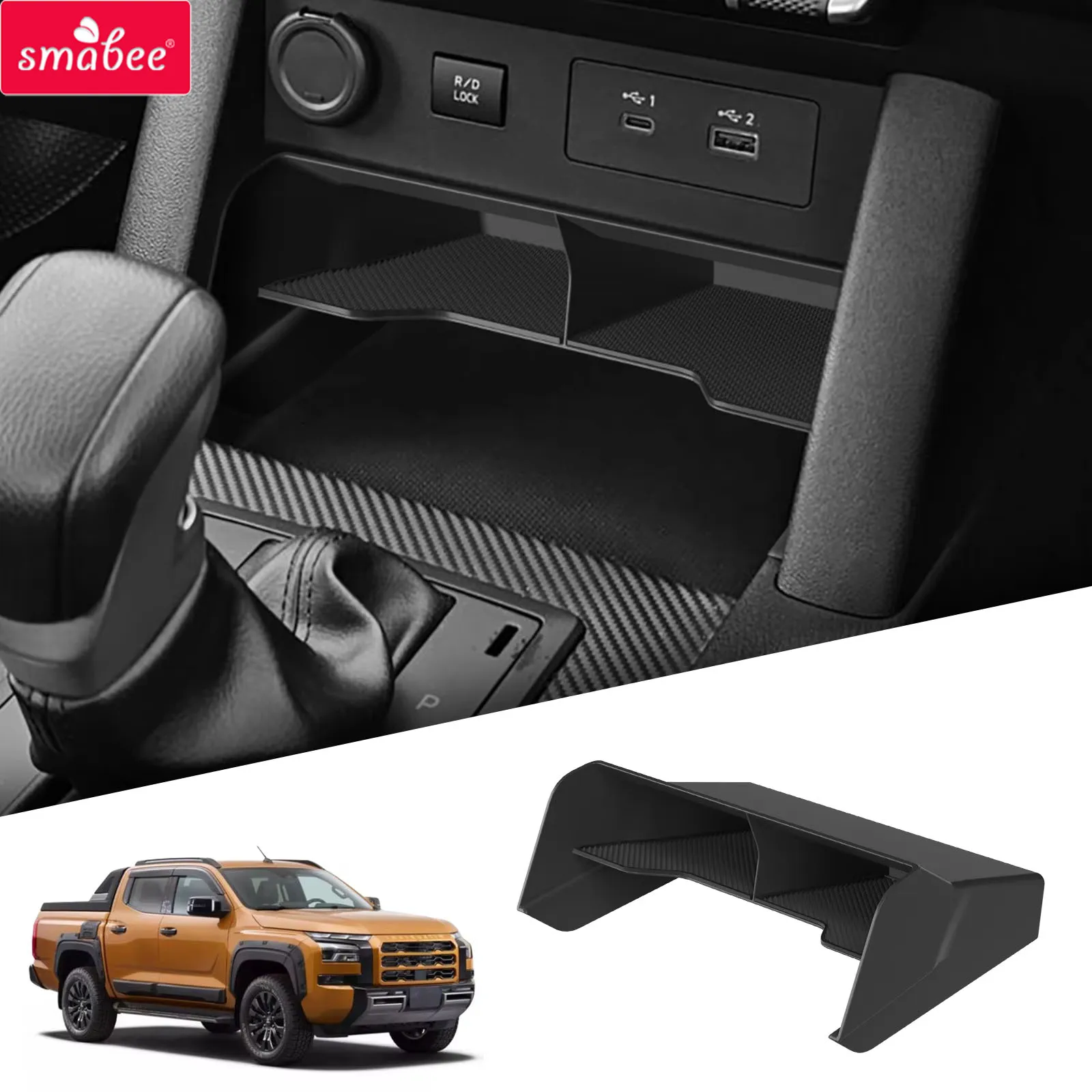 Para mitsubishi l200/triton 2024 2025 console central bandeja de armazenamento organizadores acessórios interiores do carro arrumação preto