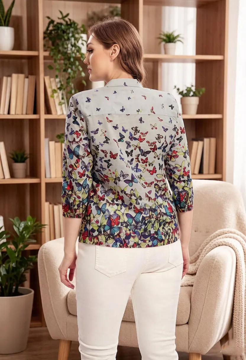 Blusa Gasa Mariposas Manga 3/4 Mujer - alternate angle
