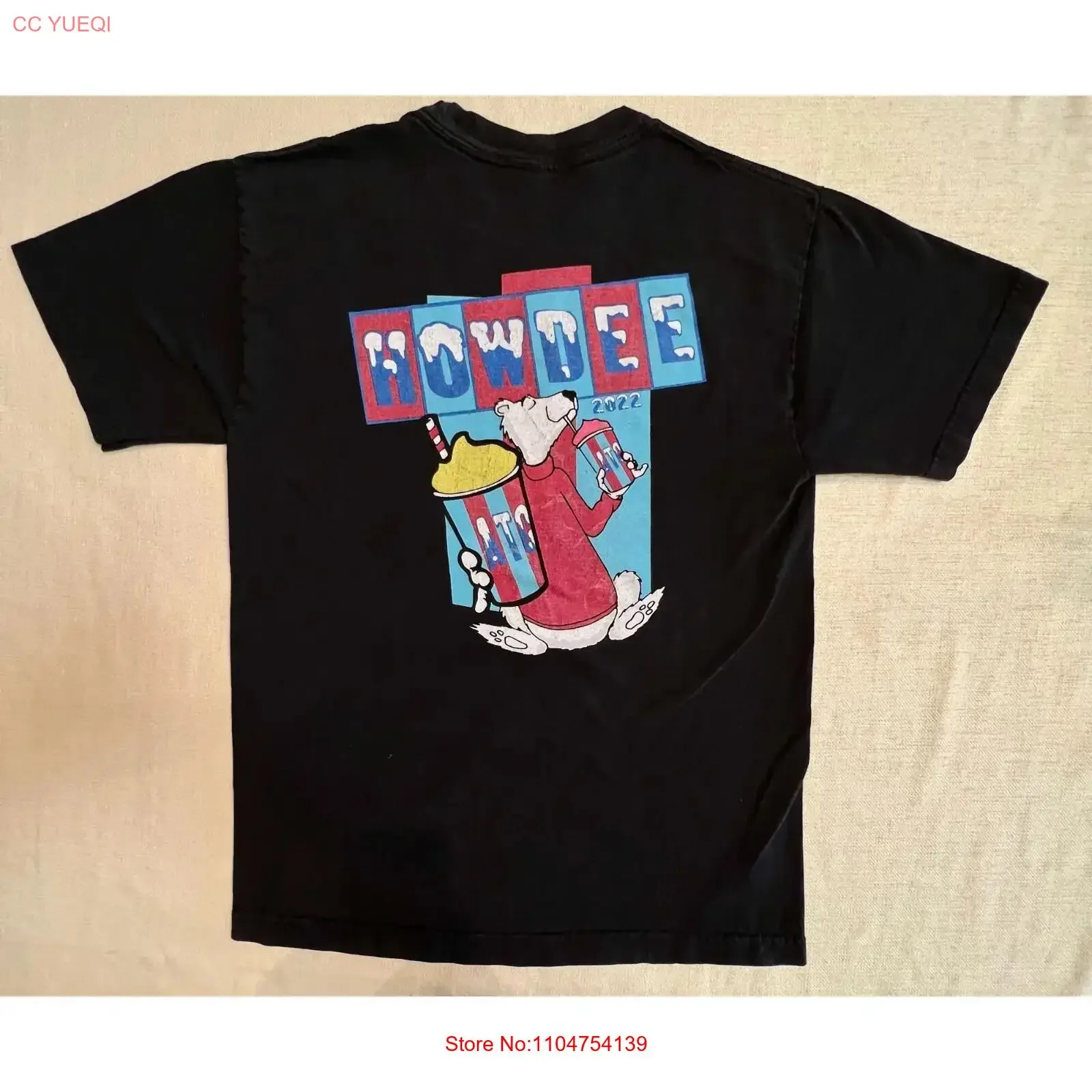 HOWDEE Icee Polar Bear Black T Shirt  Crew Neck 2022 vintage Washed Comfortable fashion streetwear Versatile Stylish Stretched