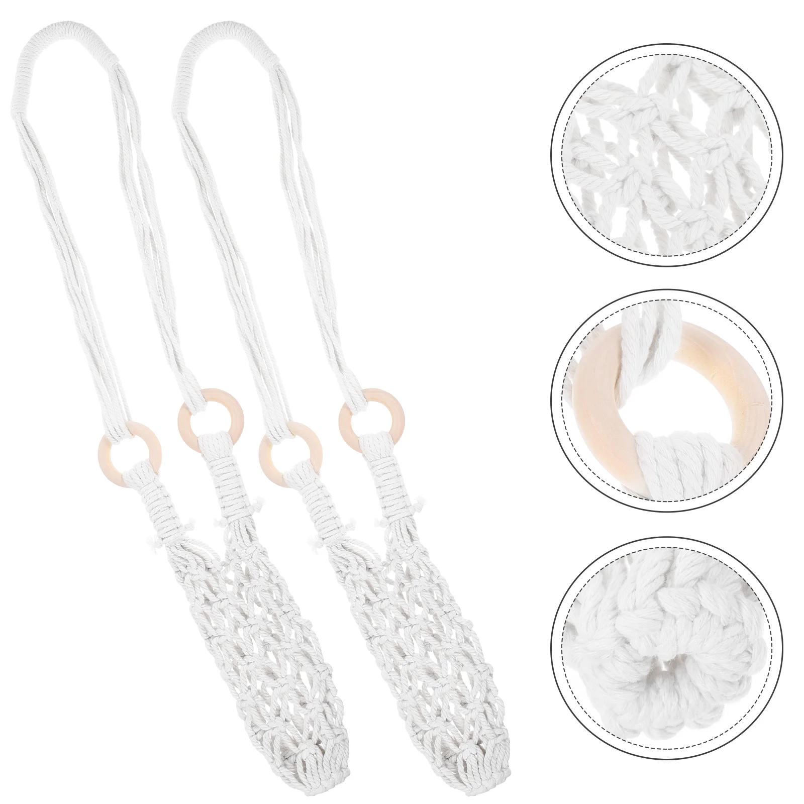 

2pcs Cotton Rope Bottle Hanger Wall Decorative Woven Basket Storage Organizer Kitchen Hanging Fruit Net Bag Hand Woven Cotton