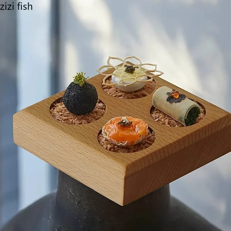 Creative Four Grid Wooden Tableware Restaurant Molecular Cuisine Display Plate Dessert Plate Sushi Plates Specialty Tableware