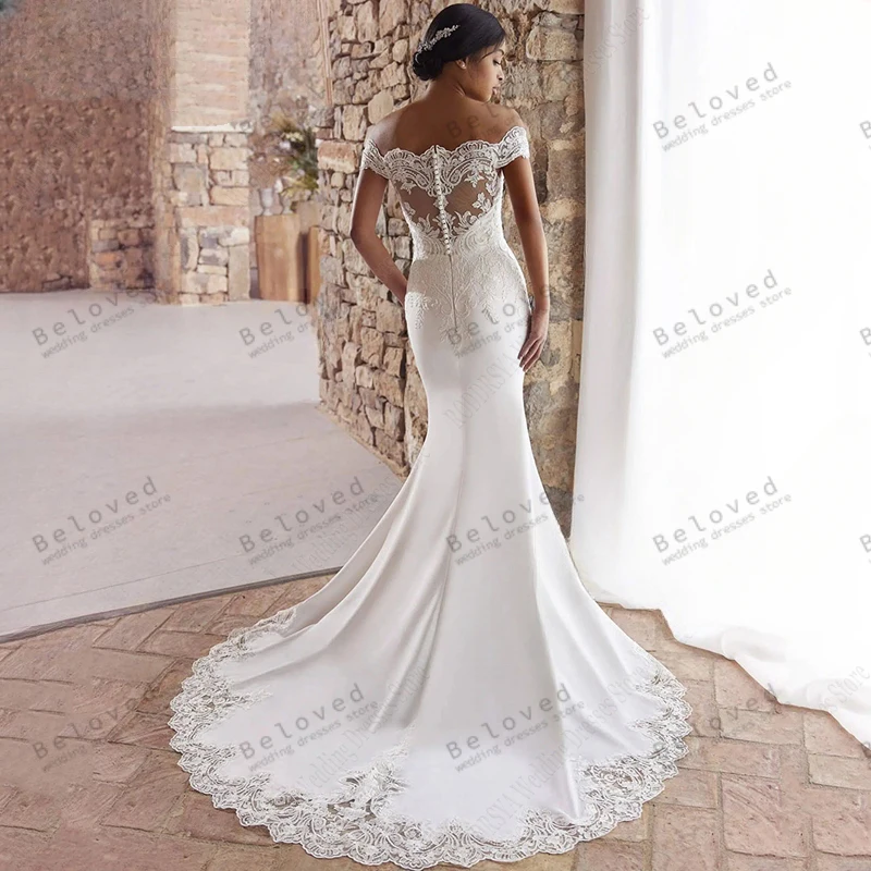 Vestidos De Novia clásicos, elegantes Vestidos De Novia con Apliques De encaje y hombros descubiertos para fiesta Formal, cuello barco