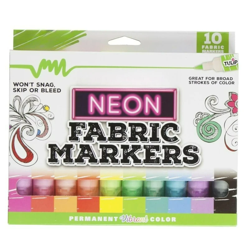 

Tip Fabric Markers 10-Pack – Neon Permanent Assorted Colors for DIY Crafts, Clothing & Fabric Art