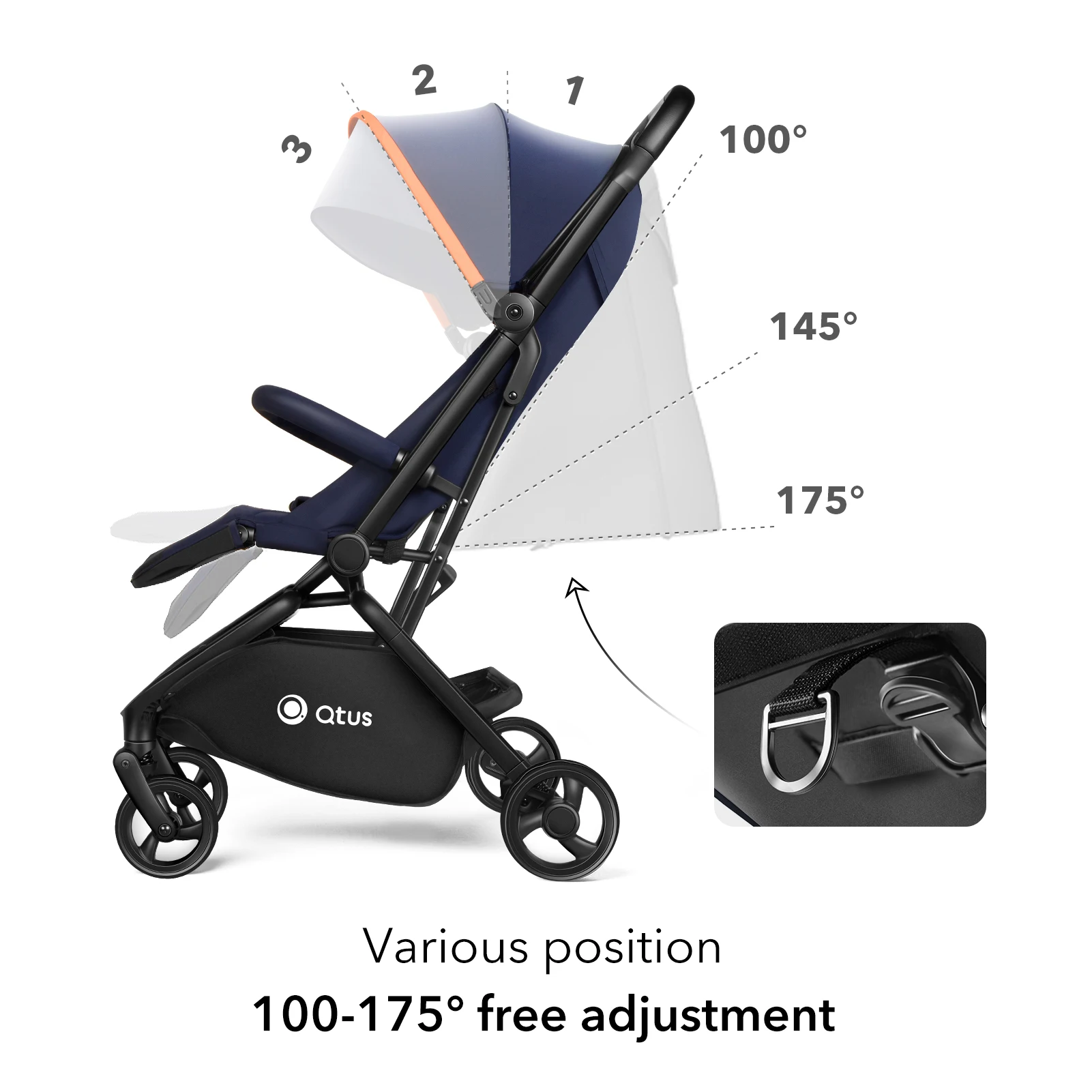 QTUS-Poussette de Voyage Légère et Compacte de 6.9kg, Pliable en Un Clic, Protection Solaire, Poignées d'Absorption des Chocs, Roues Amovibles, Alouette