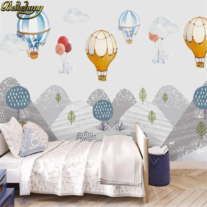 custom hot air balloon wallpaper for Children's room mountain peak girl bedroom cartoon mural wall paper bedroom decor Stickers