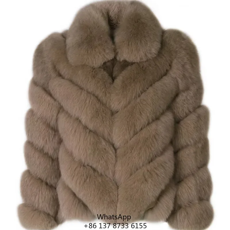 Wholesale Natural Fox Fur Jacket Women 2023 Winter Warm Turn-Down Collar Fox Fur Coat Ladies Outerwear