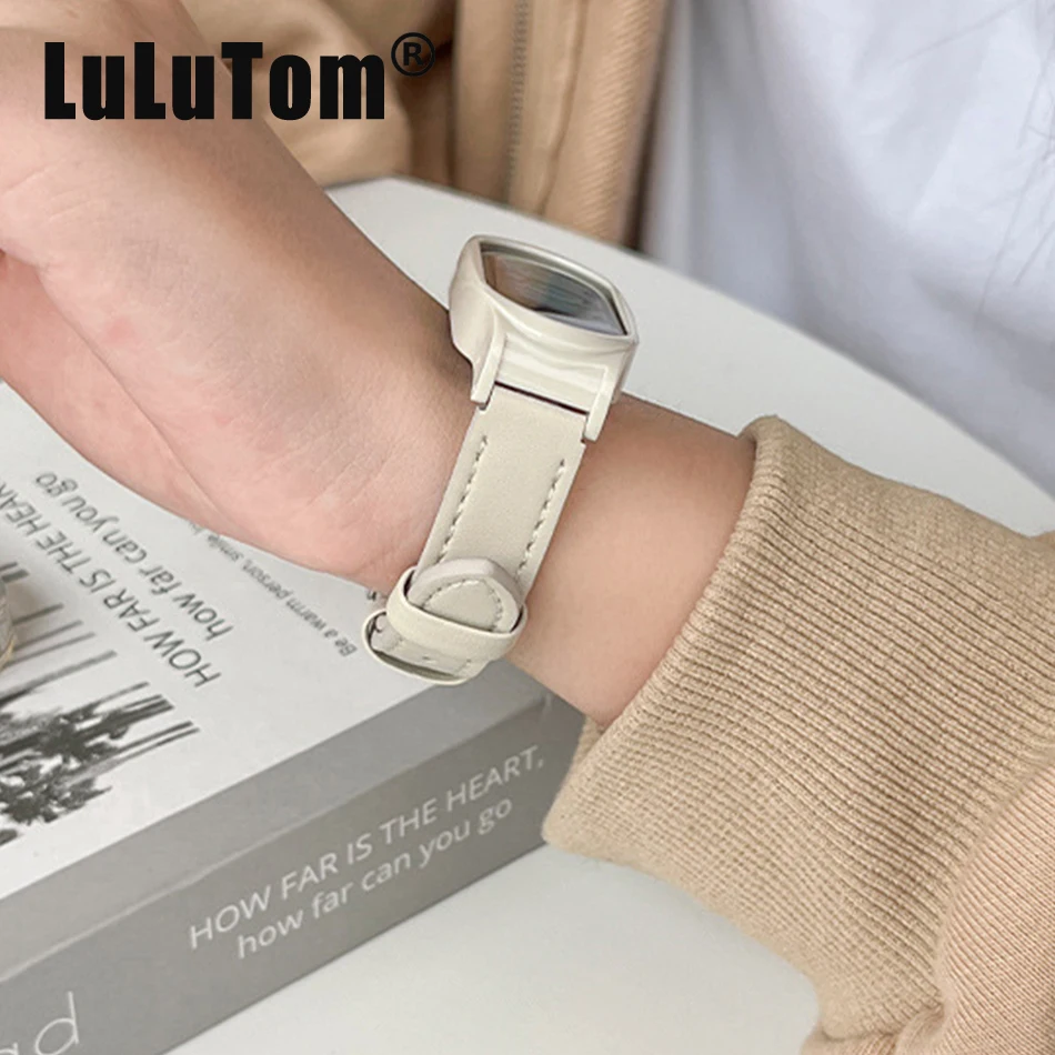 Strap For Xiaomi Mi Band 8 7 Watch Band For Miband 5/6/4/3 Fashion Plain Weave Solid Color Sewing Thread PU Leather Wristband