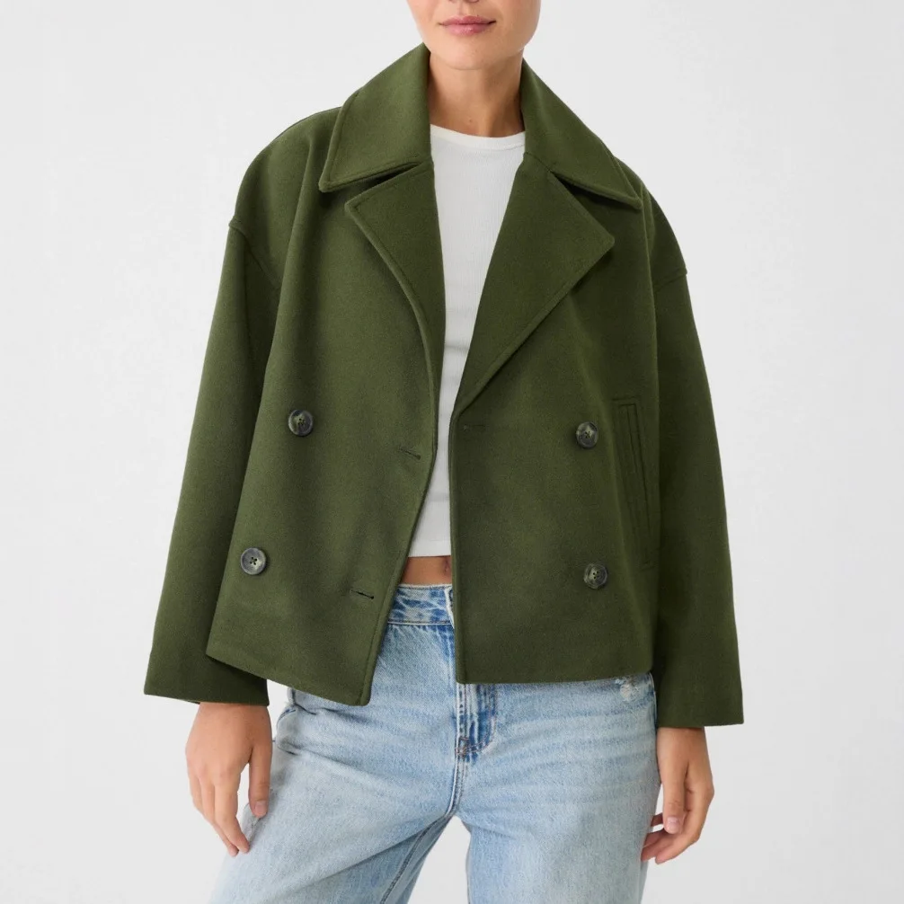 Women Trench Coat Short Jacket Turn Down Collar Buttons Work Straight Full Sleeve Vintage Y2k Streetwear Overcoat Autumn 2026