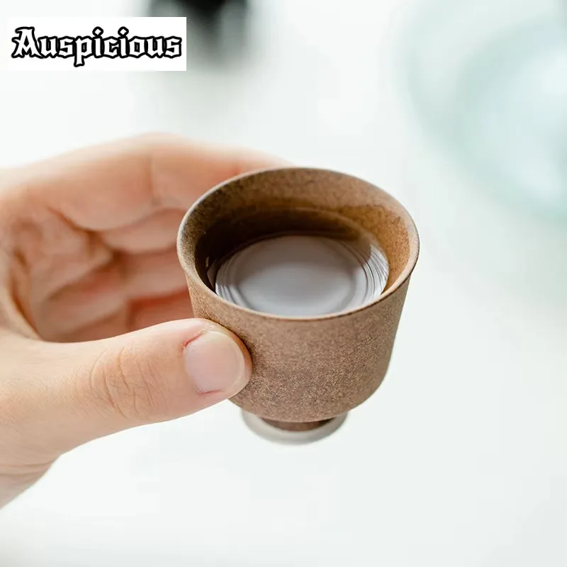 2 قطعة/مجموعة ريترو قديم روك كلاي الشاي النقي اليدوية تتبع الفضة السيراميك كوب صغير عالية القدم ماستر كأس السلطانية تذوق الشاي القدح 35 مللي