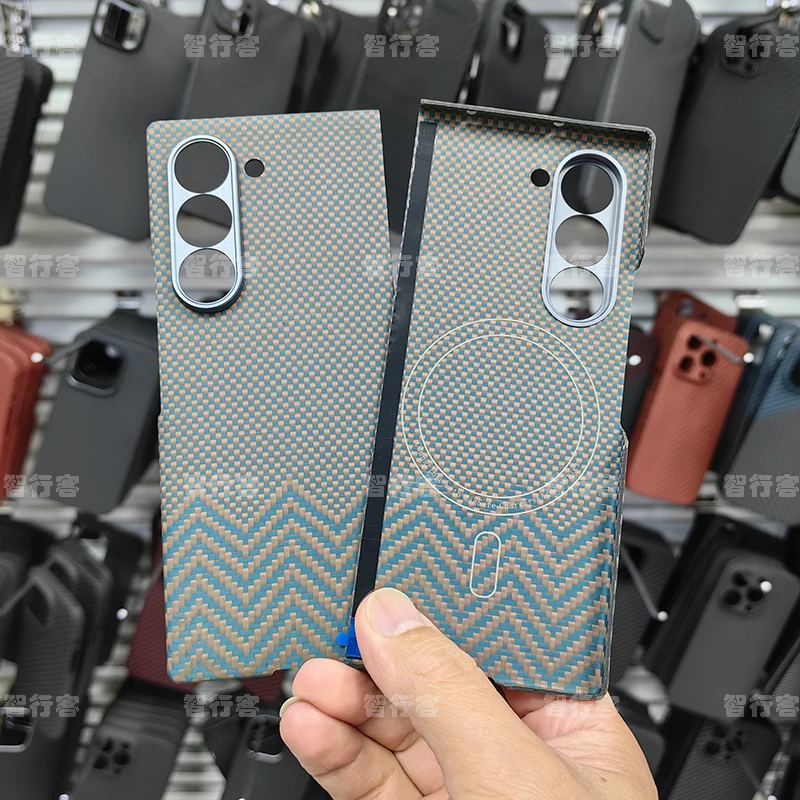 

ZXKE True Fiber Case For Samsung Galaxy Z Fold6 Embedded Iron Sheet Magnetic Car Support Magsafe 600D Aramid Fiber Shell