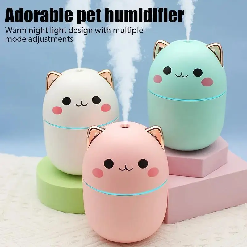 Mini Cute Cat-Shaped Air Humidifier for Living Room, USB Rechargeable with Built-in Lithium Battery, Made of Durable ABS , Essen