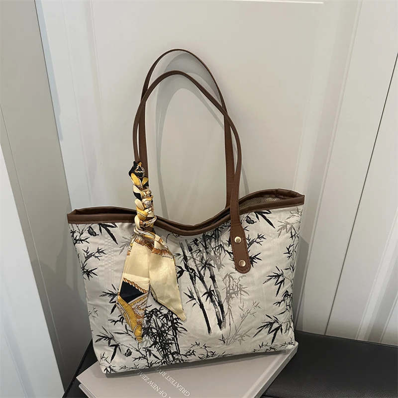 

Large Capacity Shoulder Bags 2026 High Quality Bamboo Leaf Tote Bags for Women Fashion Nylon Temperament Design Handbags