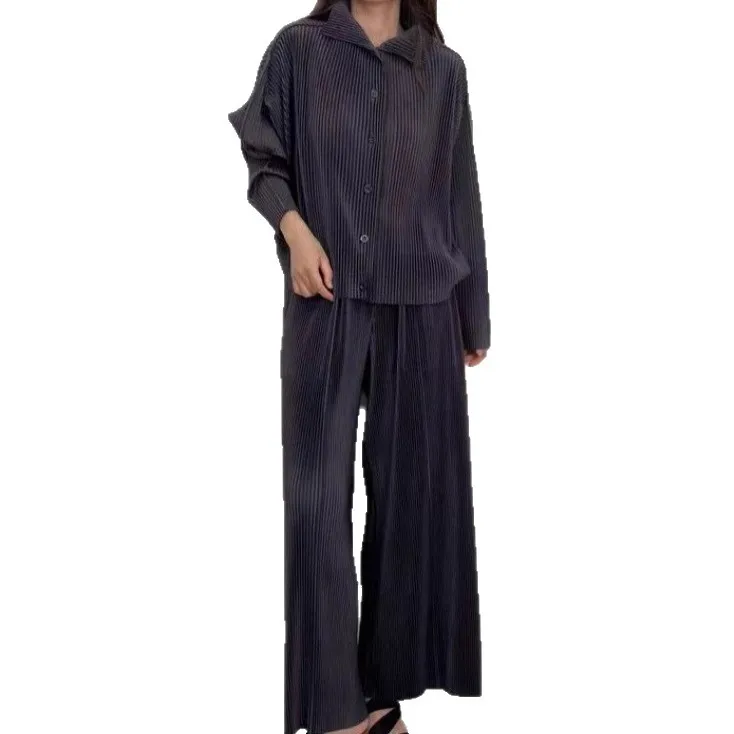 Miyake Japanese Style Suit Women's Fashion Simple Design Commuting Casual Two-piece Loose Pleated Temperament A Whole Set Of